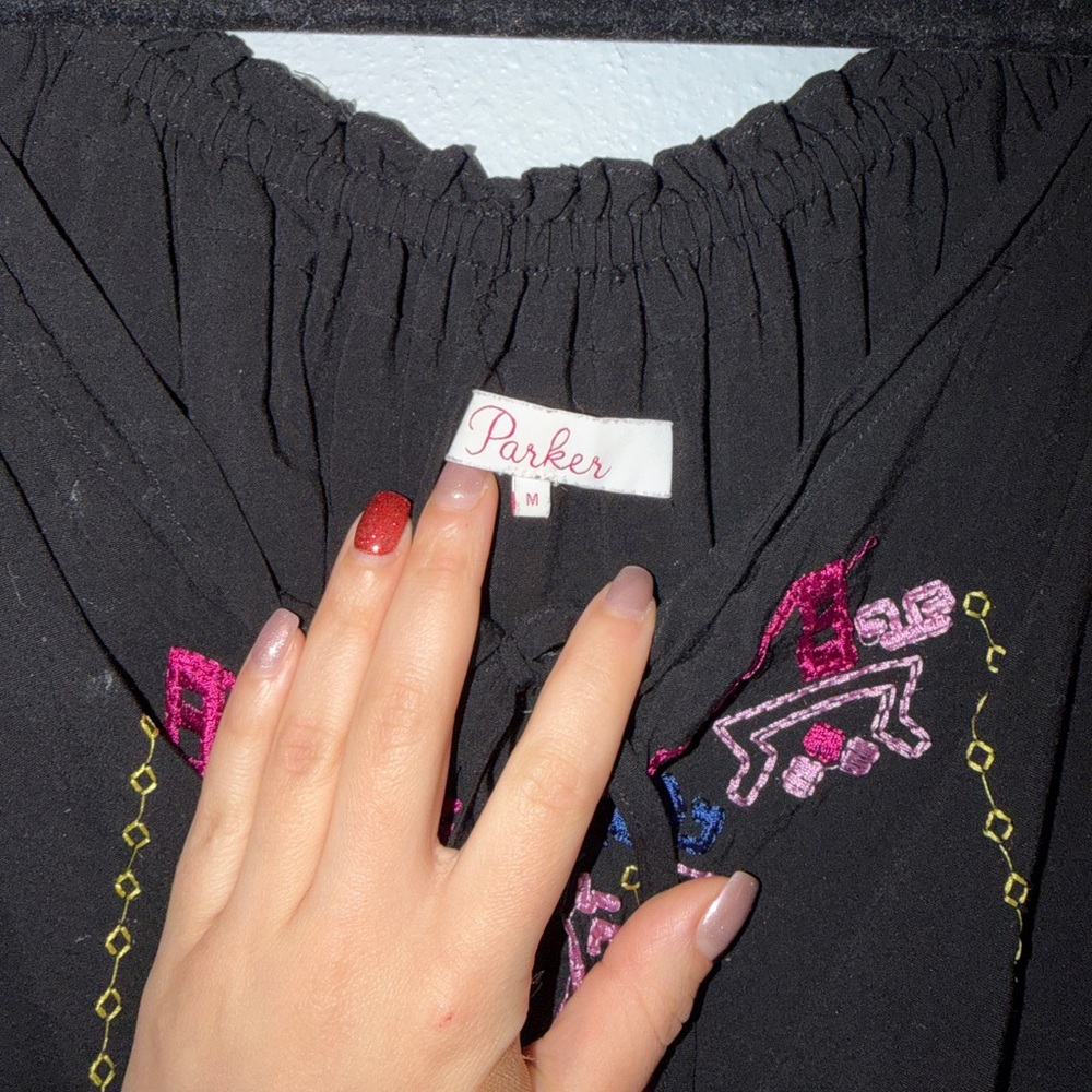 Parker Black Blouse with Pink Embroidery - Picture 3 of 7